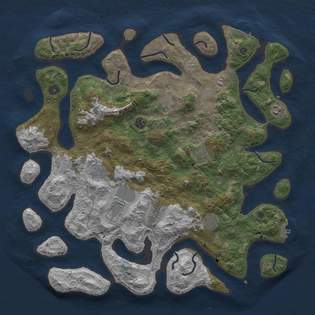 Rust Map: Procedural Map, Size: 4500, Seed: 1041181120, 17 Monuments