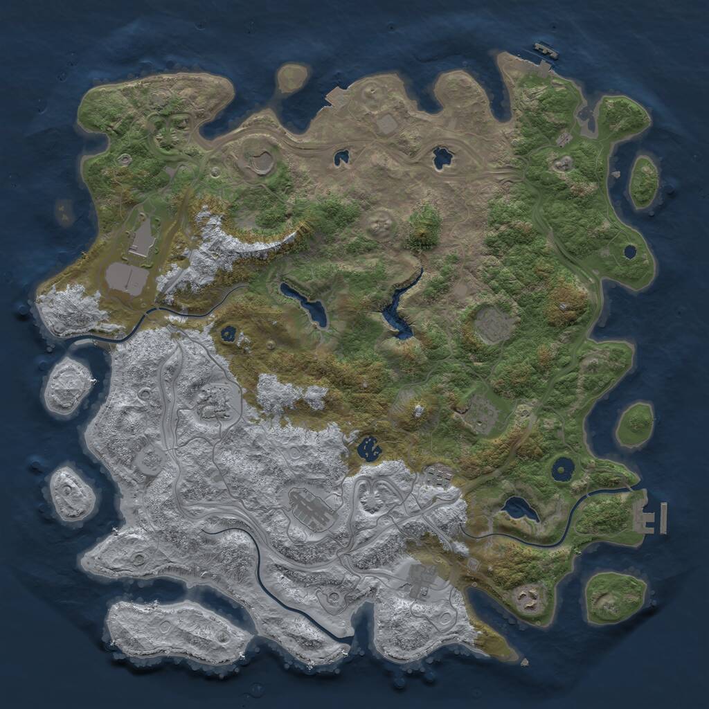 Rust Map: Procedural Map, Size: 4500, Seed: 1041181120, 16 Monuments