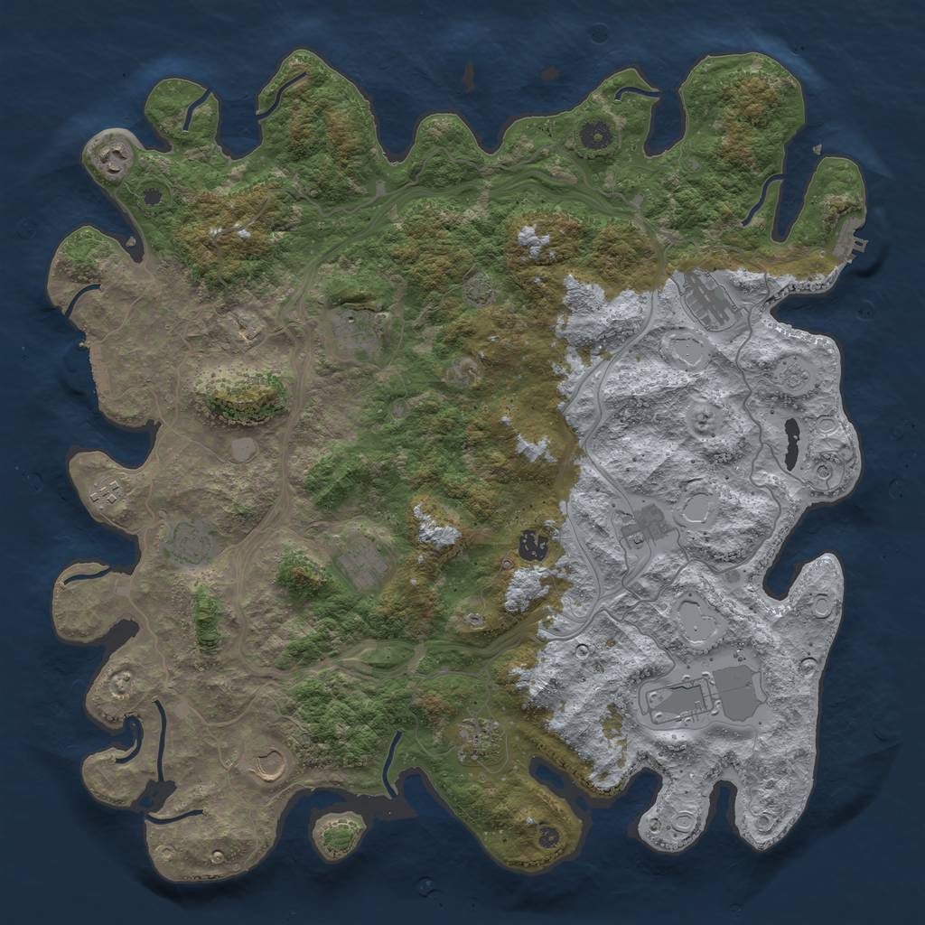 Rust Map: Procedural Map, Size: 4500, Seed: 843967180, 19 Monuments