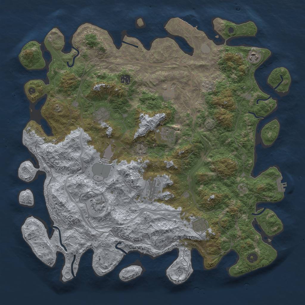 Rust Map: Procedural Map, Size: 4500, Seed: 499686177, 17 Monuments