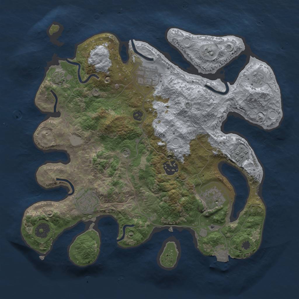 Rust Map: Procedural Map, Size: 3000, Seed: 893727, 11 Monuments