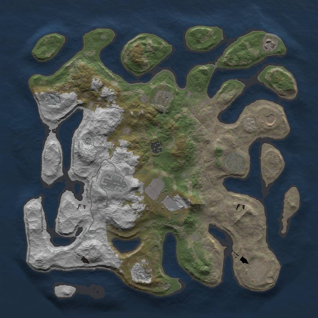 Rust Map: Barren, Size: 4000, Seed: 385476, 13 Monuments