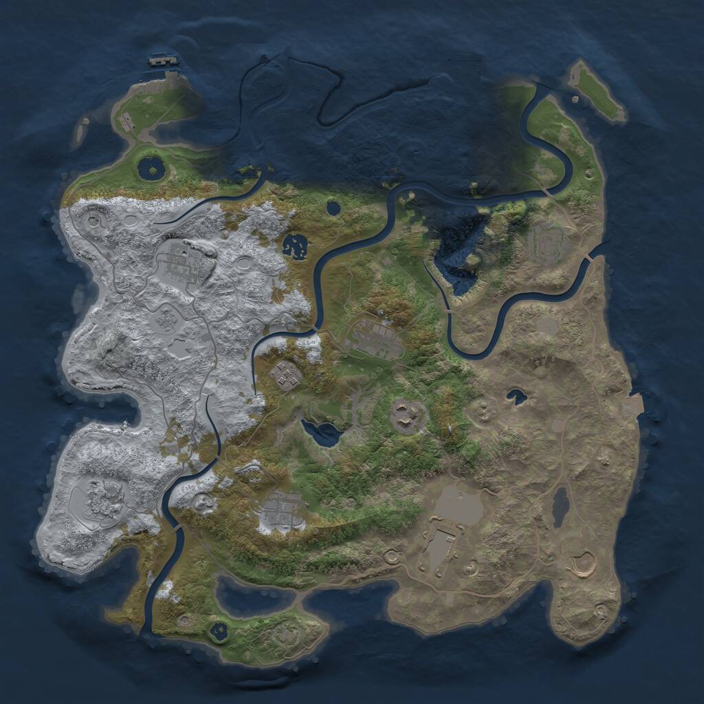 Rust Map: Procedural Map, Size: 4050, Seed: 1015485697, 16 Monuments