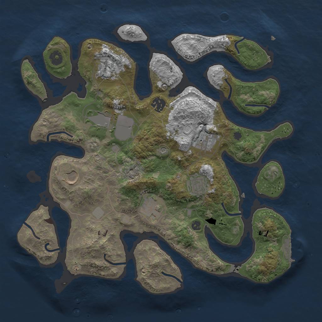 Rust Map: Procedural Map, Size: 3500, Seed: 987449657, 14 Monuments