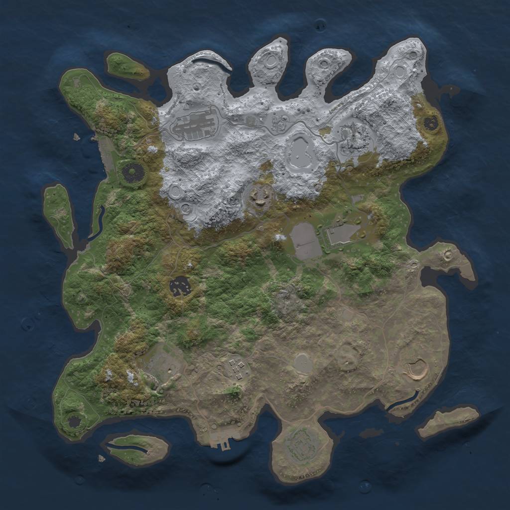 Rust Map: Procedural Map, Size: 3600, Seed: 2452423, 16 Monuments