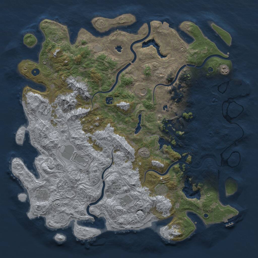 Rust Map: Procedural Map, Size: 5000, Seed: 102030405, 16 Monuments