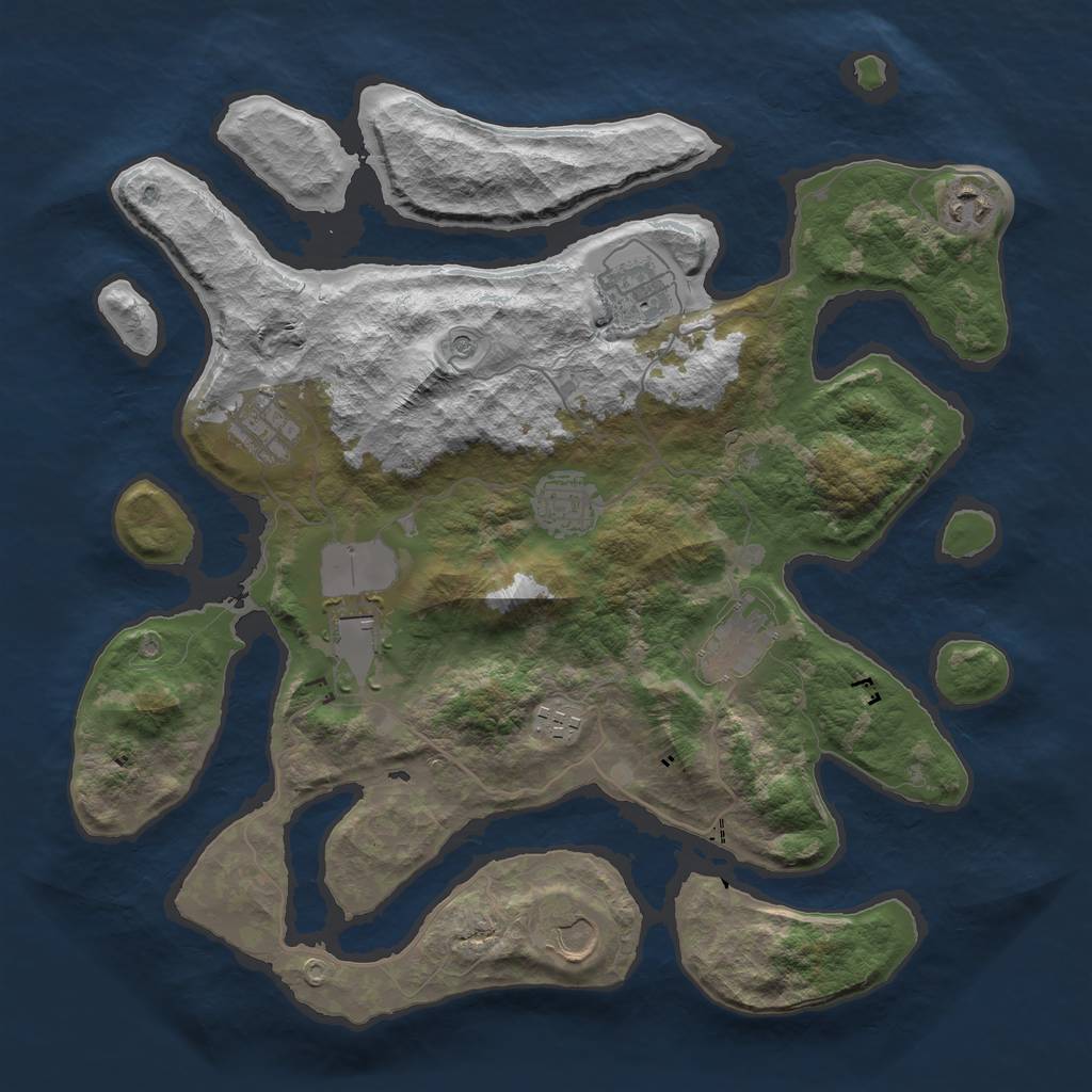 Rust Map: Barren, Size: 3750, Seed: 1843161530, 11 Monuments