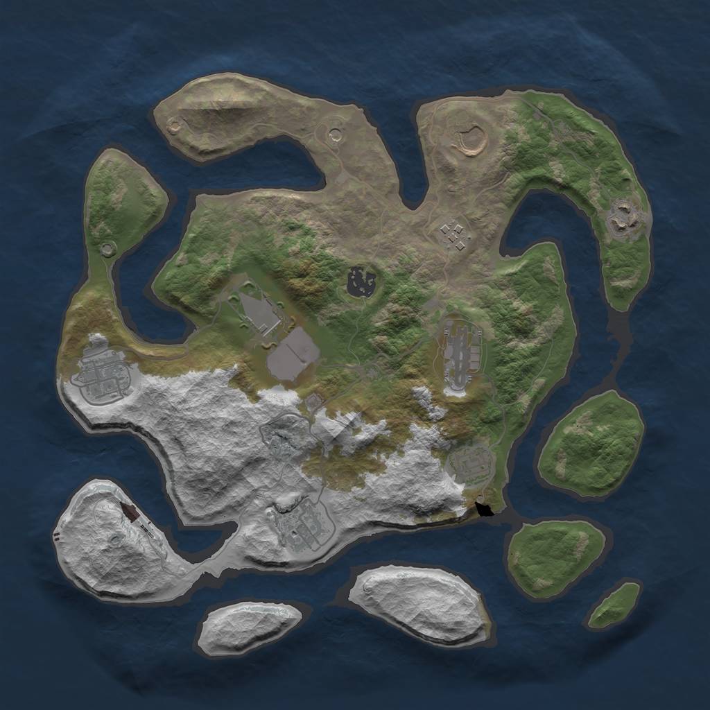 Rust Map: Barren, Size: 3500, Seed: 165663773, 12 Monuments