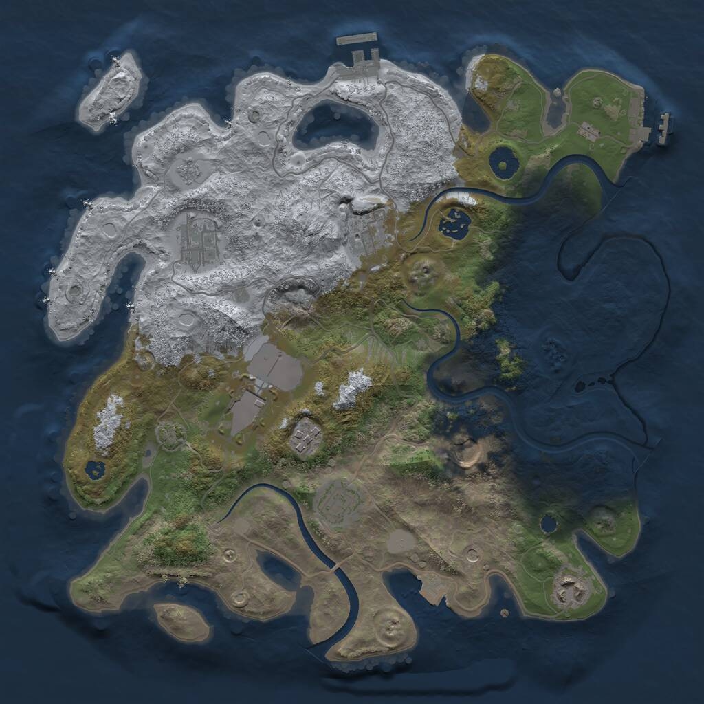 Rust Map: Procedural Map, Size: 3500, Seed: 975326274, 14 Monuments