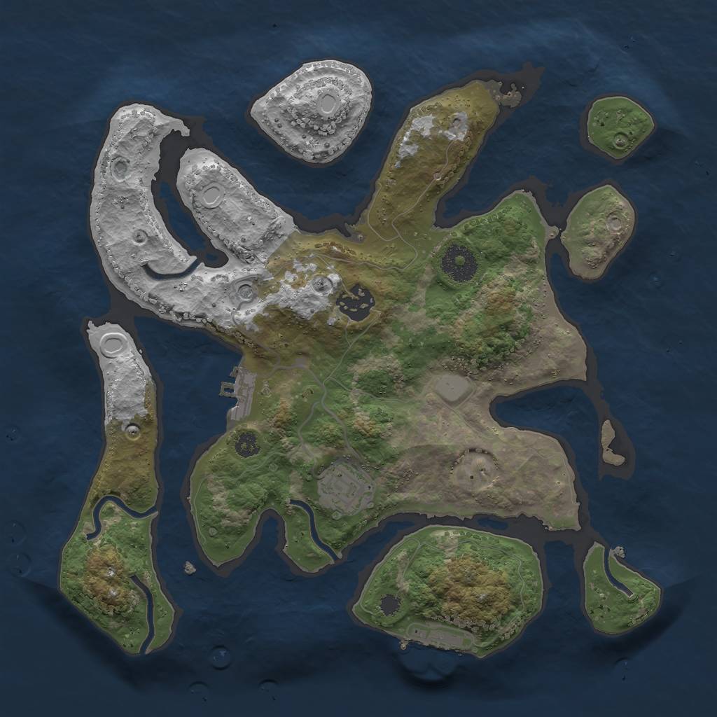 Rust Map: Procedural Map, Size: 3000, Seed: 45555, 10 Monuments