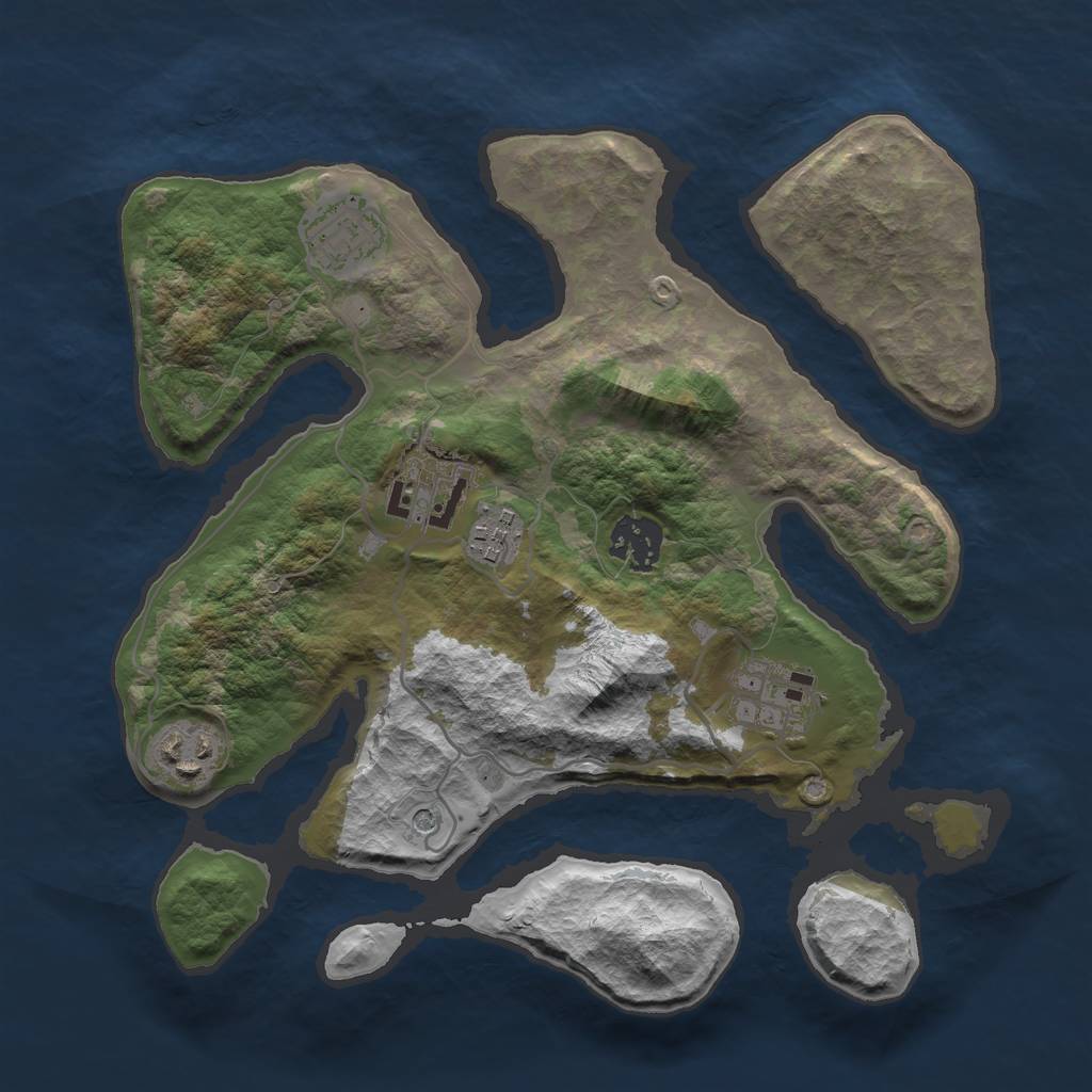 Rust Map: Barren, Size: 3000, Seed: 555, 9 Monuments