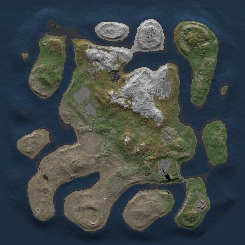 Rust Map: Barren, Size: 3750, Seed: 1236908088, 13 Monuments