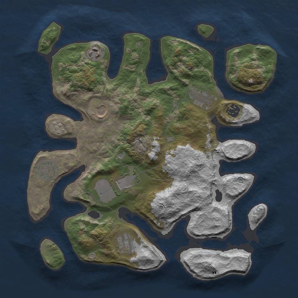 Rust Map: Barren, Size: 3500, Seed: 352573869, 11 Monuments