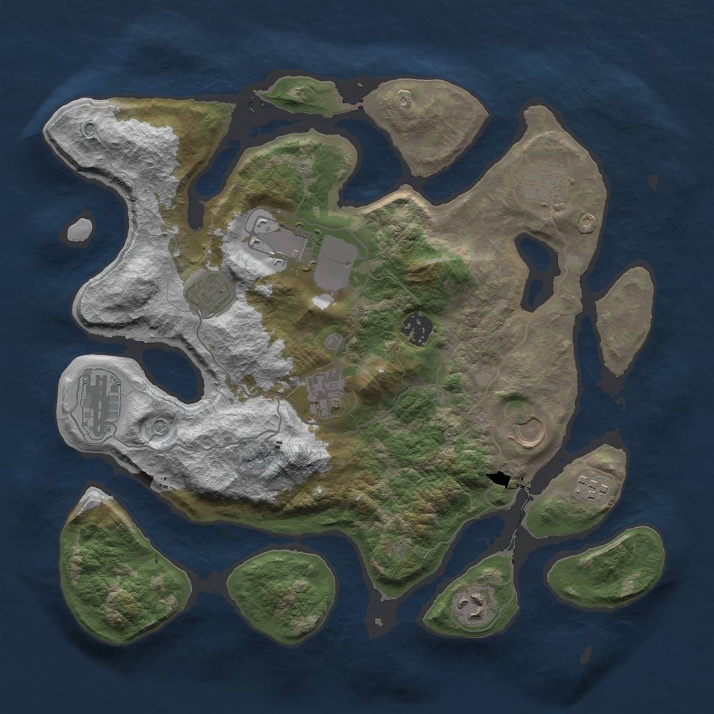 Rust Map: Barren, Size: 3500, Seed: 1093138044, 12 Monuments