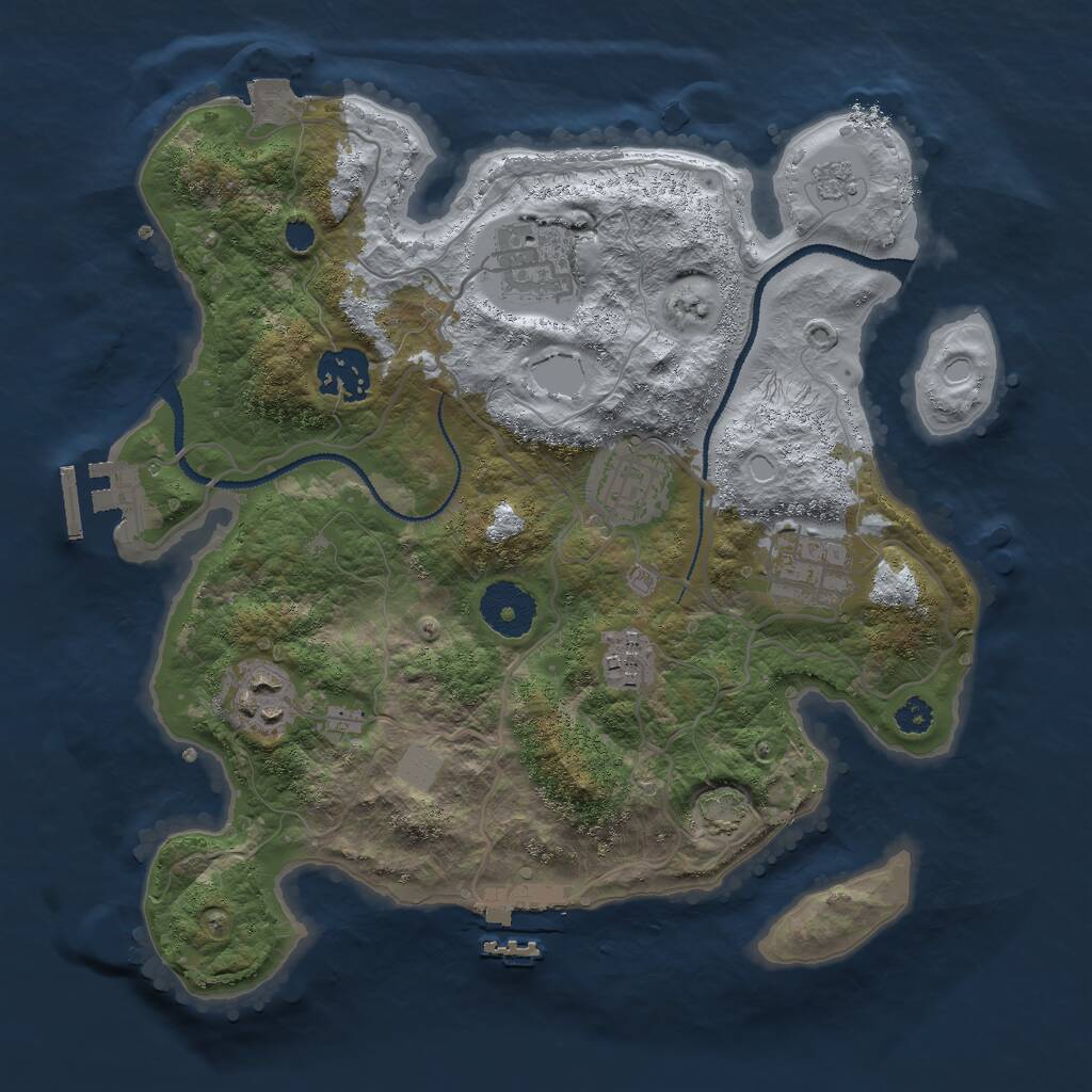 Rust Map: Procedural Map, Size: 3000, Seed: 2038881725, 11 Monuments