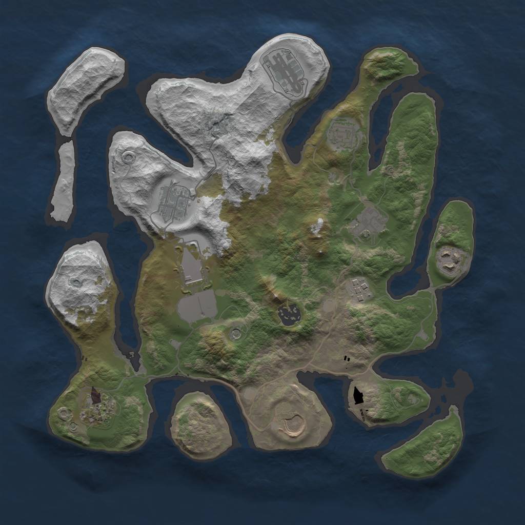 Rust Map: Barren, Size: 3500, Seed: 1216910369, 13 Monuments