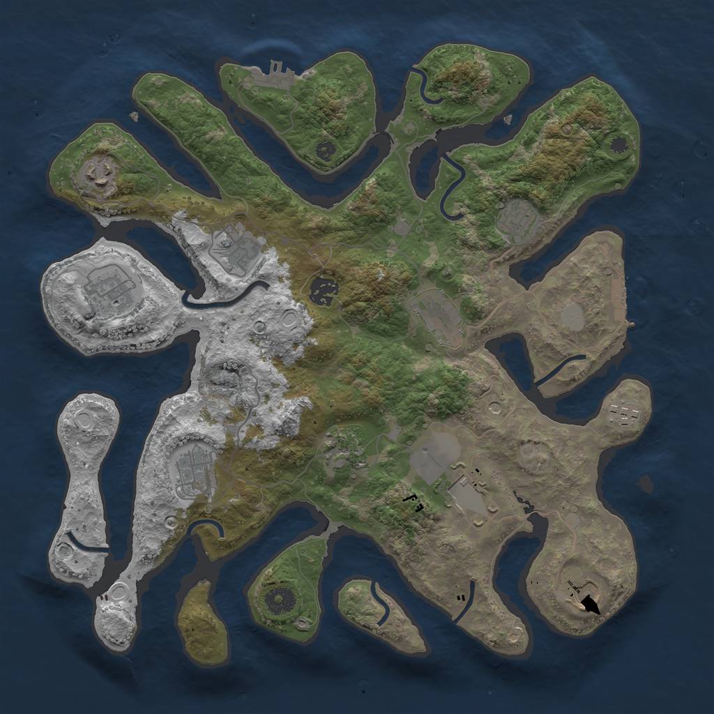 Rust Map: Procedural Map, Size: 3700, Seed: 734233340, 19 Monuments