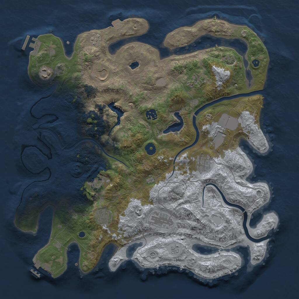 Rust Map: Procedural Map, Size: 4000, Seed: 65432, 16 Monuments