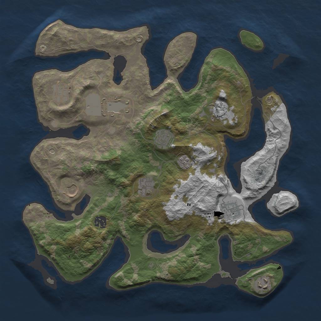 Rust Map: Barren, Size: 3800, Seed: 4, 13 Monuments
