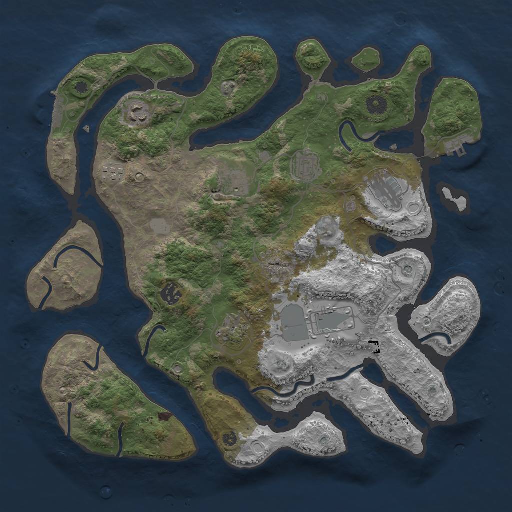 Rust Map: Procedural Map, Size: 3700, Seed: 593047413, 16 Monuments