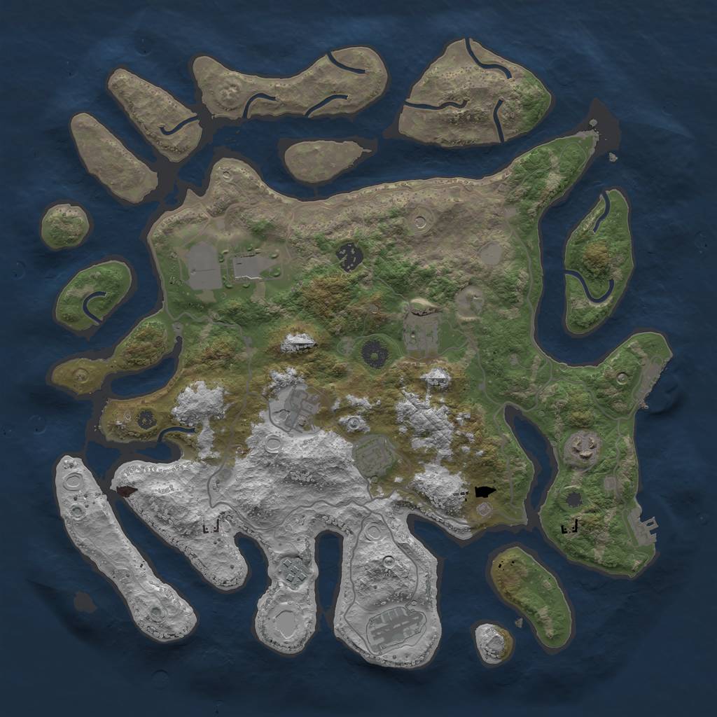 Rust Map: Procedural Map, Size: 4000, Seed: 44355676, 16 Monuments