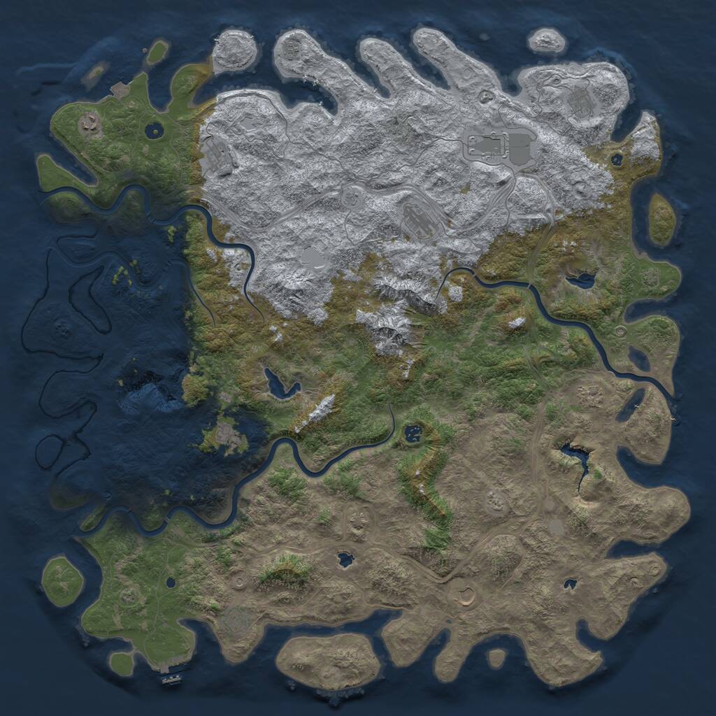 Rust Map: Procedural Map, Size: 6000, Seed: 666666, 16 Monuments