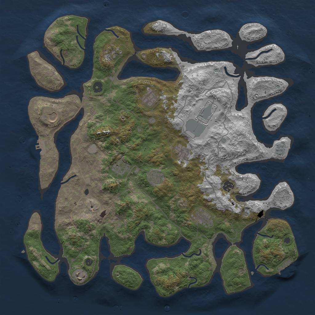 Rust Map: Procedural Map, Size: 4500, Seed: 2141660743, 19 Monuments