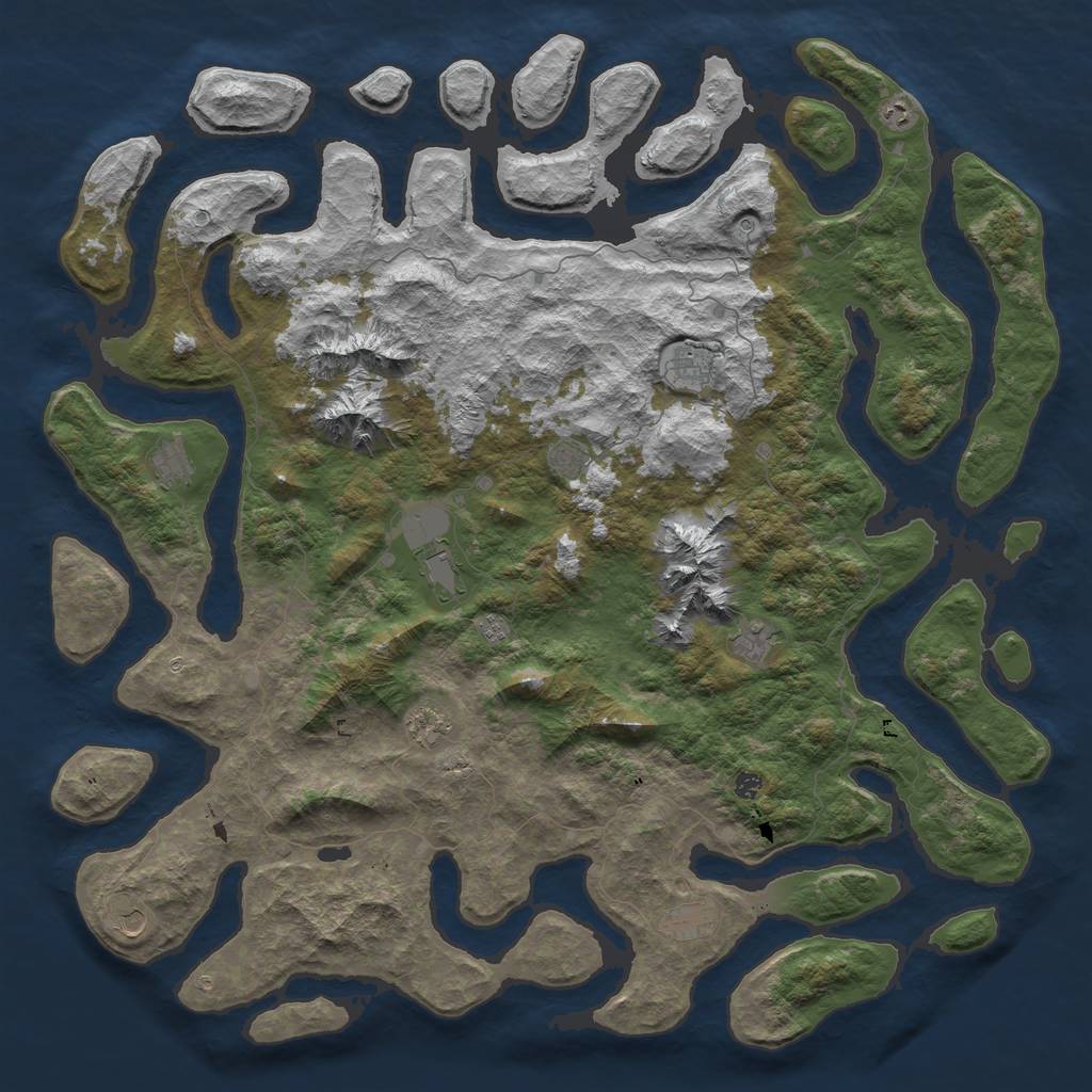 Rust Map: Barren, Size: 6000, Seed: 166563841, 14 Monuments