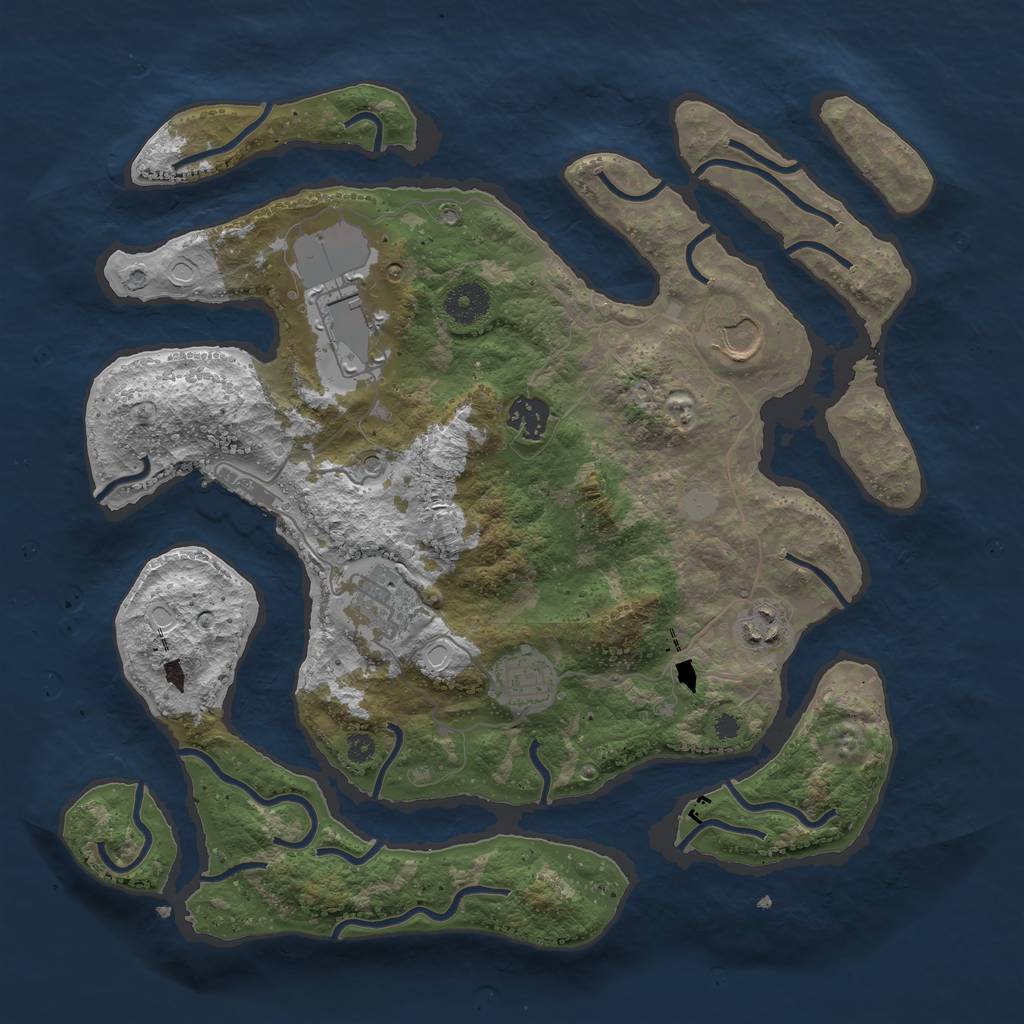 Rust Map: Procedural Map, Size: 3600, Seed: 658728427, 13 Monuments