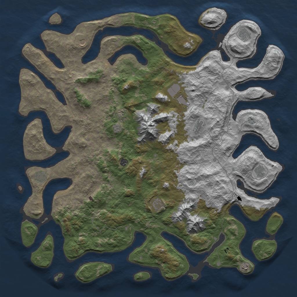 Rust Map: Barren, Size: 6000, Seed: 2138254469, 14 Monuments