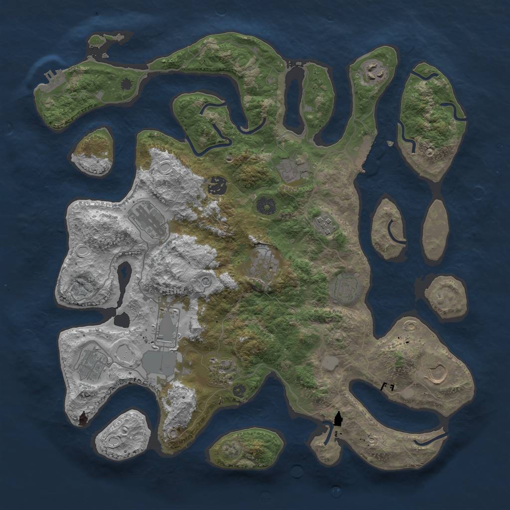 Rust Map: Procedural Map, Size: 3950, Seed: 1524092414, 19 Monuments