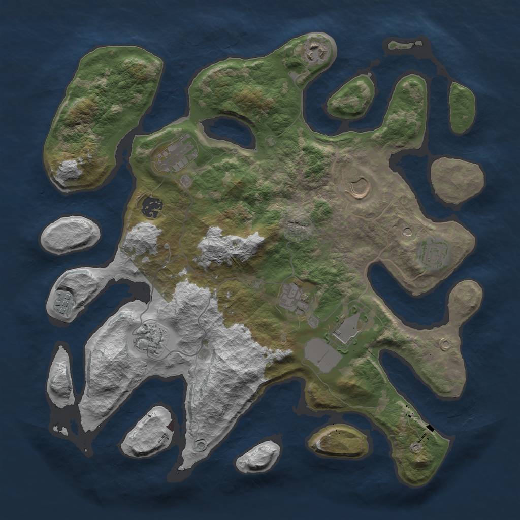 Rust Map: Barren, Size: 3750, Seed: 1375422087, 12 Monuments