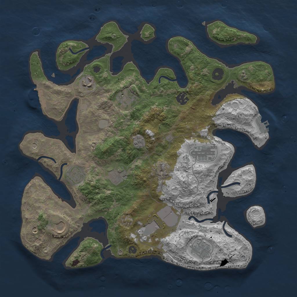 Rust Map: Procedural Map, Size: 3700, Seed: 1438463112, 18 Monuments
