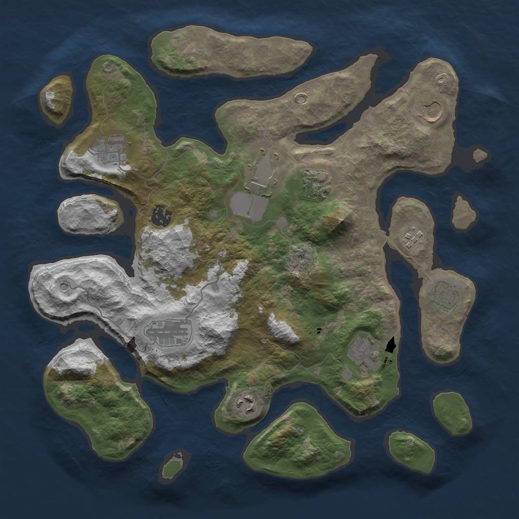 Rust Map: Barren, Size: 3750, Seed: 1403883850, 13 Monuments