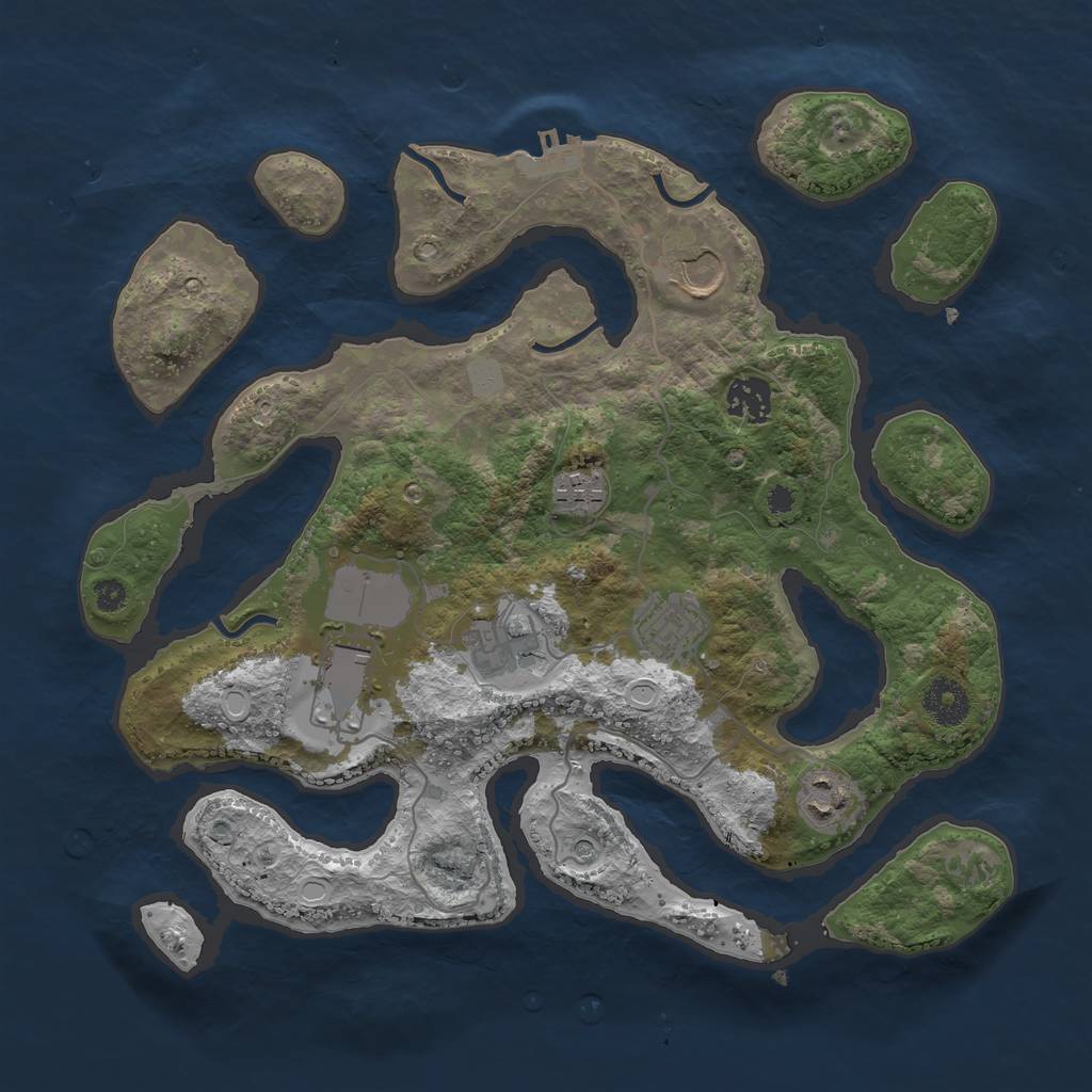 Rust Map: Procedural Map, Size: 3500, Seed: 77165511, 14 Monuments