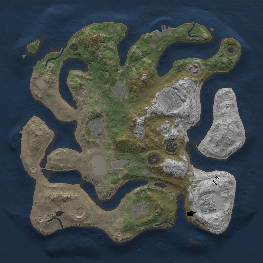 Rust Map: Procedural Map, Size: 3500, Seed: 2102055171, 18 Monuments
