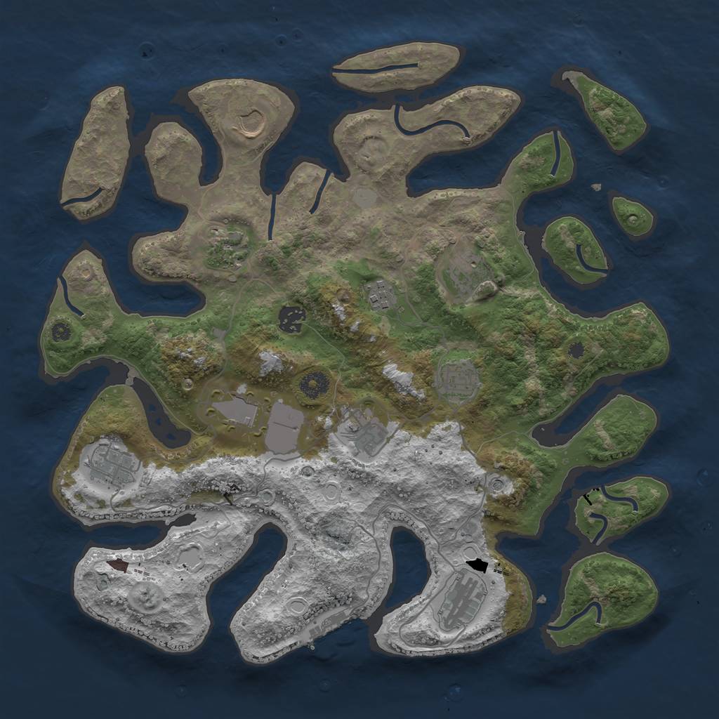 Rust Map: Procedural Map, Size: 3850, Seed: 784939828, 17 Monuments