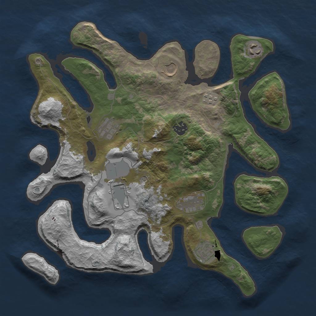 Rust Map: Barren, Size: 3500, Seed: 77505152, 11 Monuments