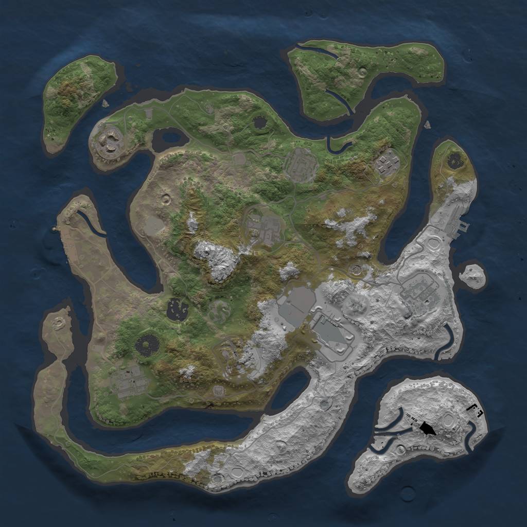 Rust Map: Procedural Map, Size: 3500, Seed: 1791981, 17 Monuments