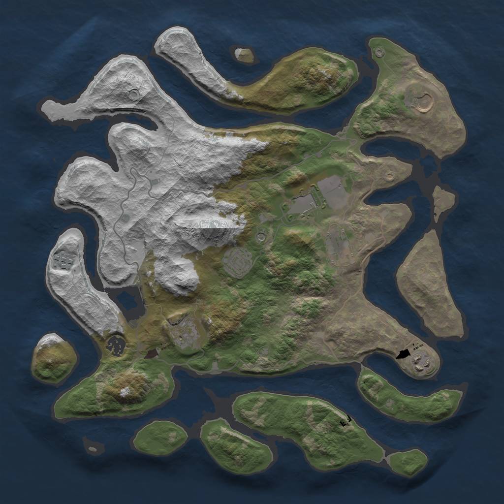 Rust Map: Barren, Size: 4000, Seed: 673884, 11 Monuments