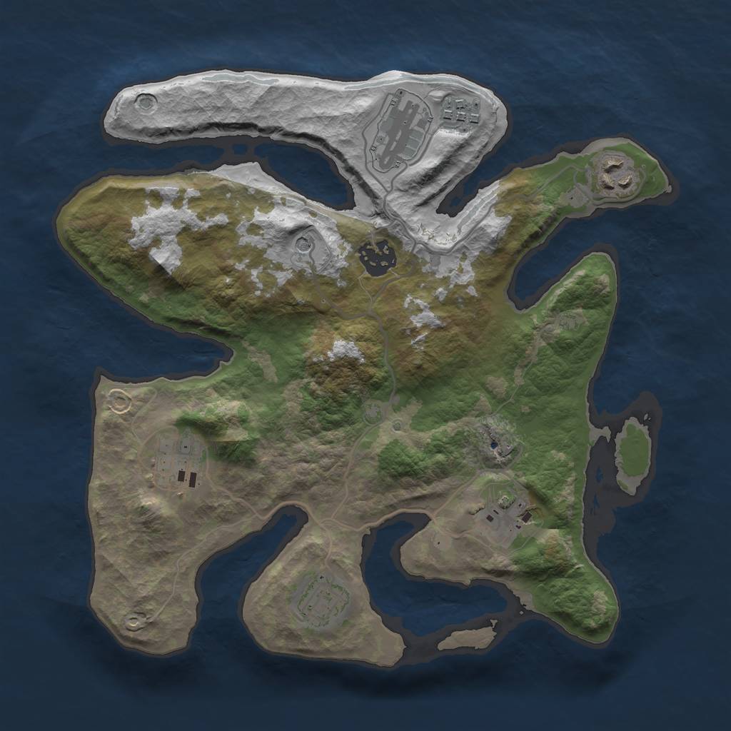 Rust Map: Barren, Size: 3000, Seed: 4646464, 10 Monuments