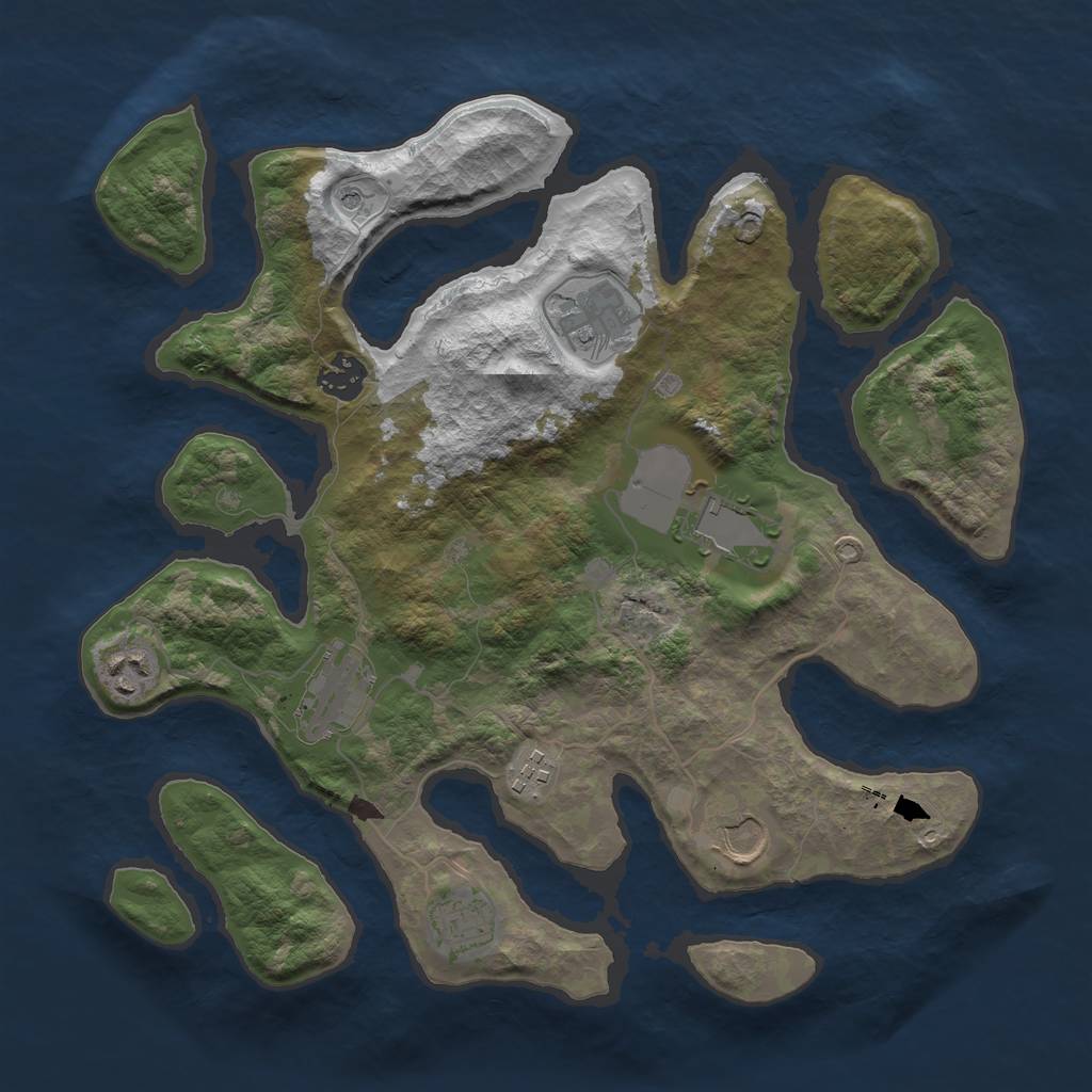 Rust Map: Barren, Size: 3500, Seed: 294680837, 11 Monuments