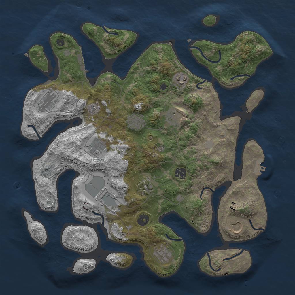 Rust Map: Procedural Map, Size: 3850, Seed: 1066105362, 19 Monuments
