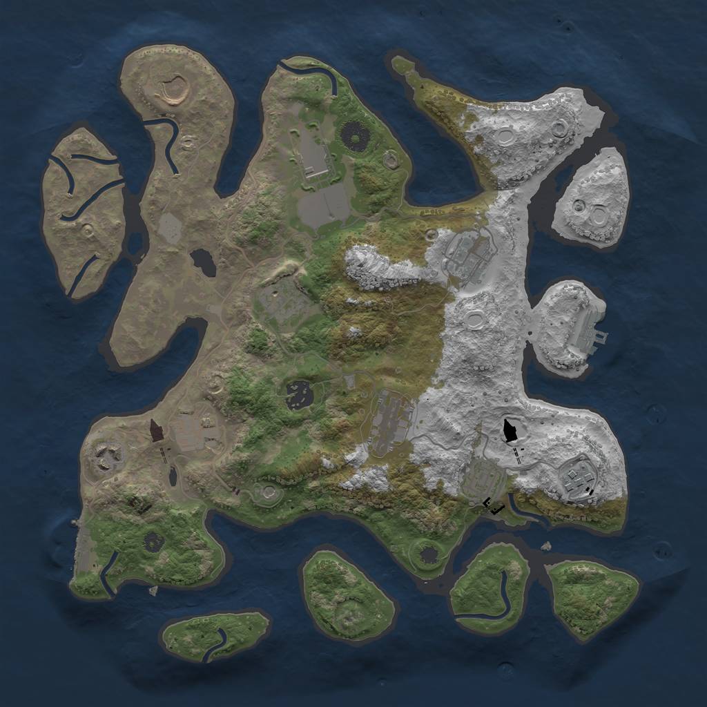 Rust Map: Procedural Map, Size: 3600, Seed: 374672091, 18 Monuments