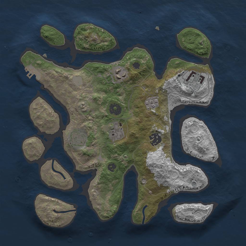 Rust Map: Procedural Map, Size: 3000, Seed: 2066284448, 12 Monuments