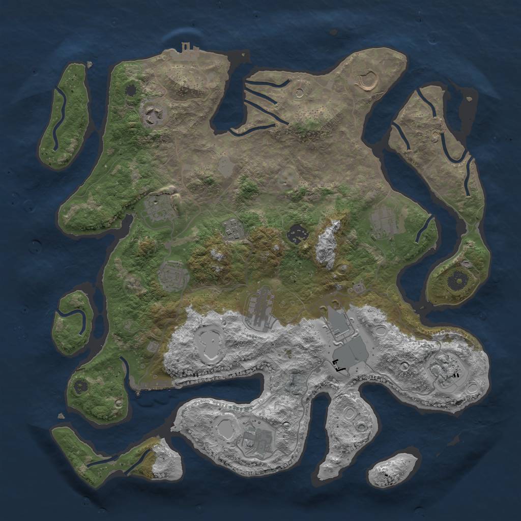 Rust Map: Procedural Map, Size: 3950, Seed: 1226085071, 19 Monuments