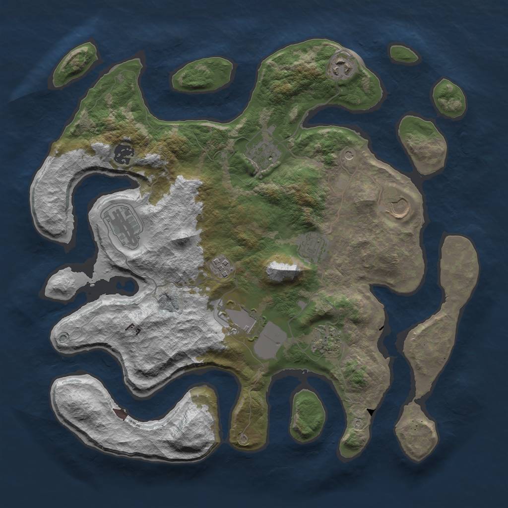 Rust Map: Barren, Size: 3750, Seed: 579363402, 12 Monuments