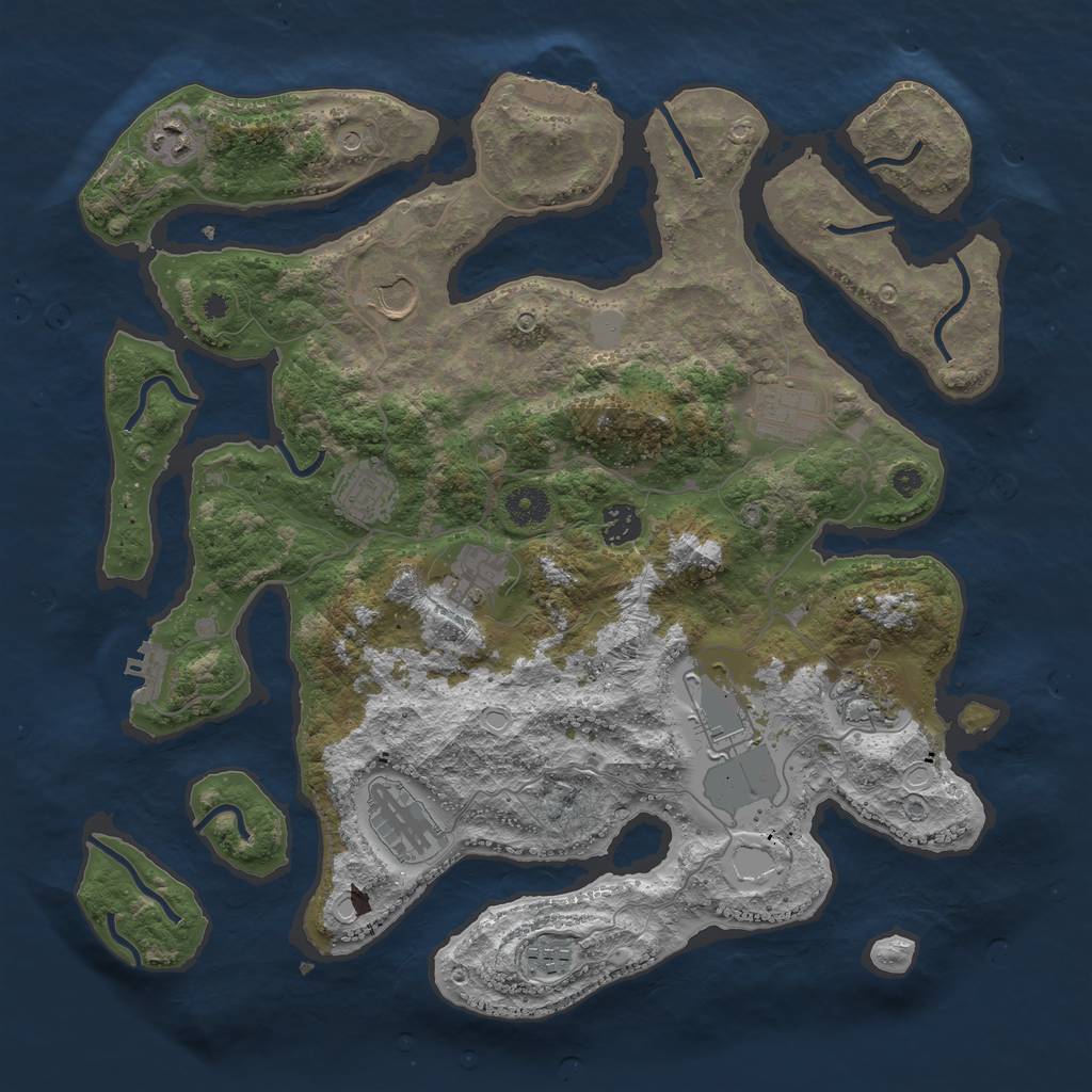 Rust Map: Procedural Map, Size: 3900, Seed: 843434639, 18 Monuments
