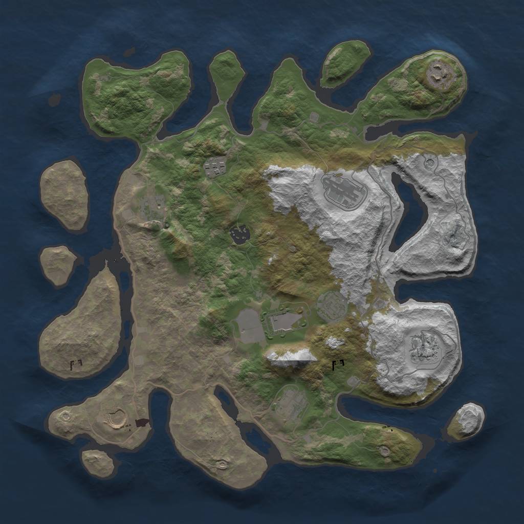 Rust Map: Barren, Size: 4000, Seed: 214748364, 13 Monuments