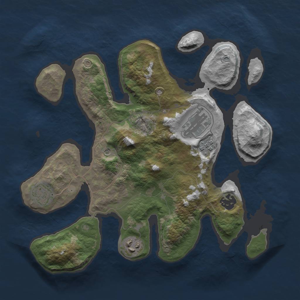 Rust Map: Barren, Size: 3000, Seed: 331174504, 8 Monuments